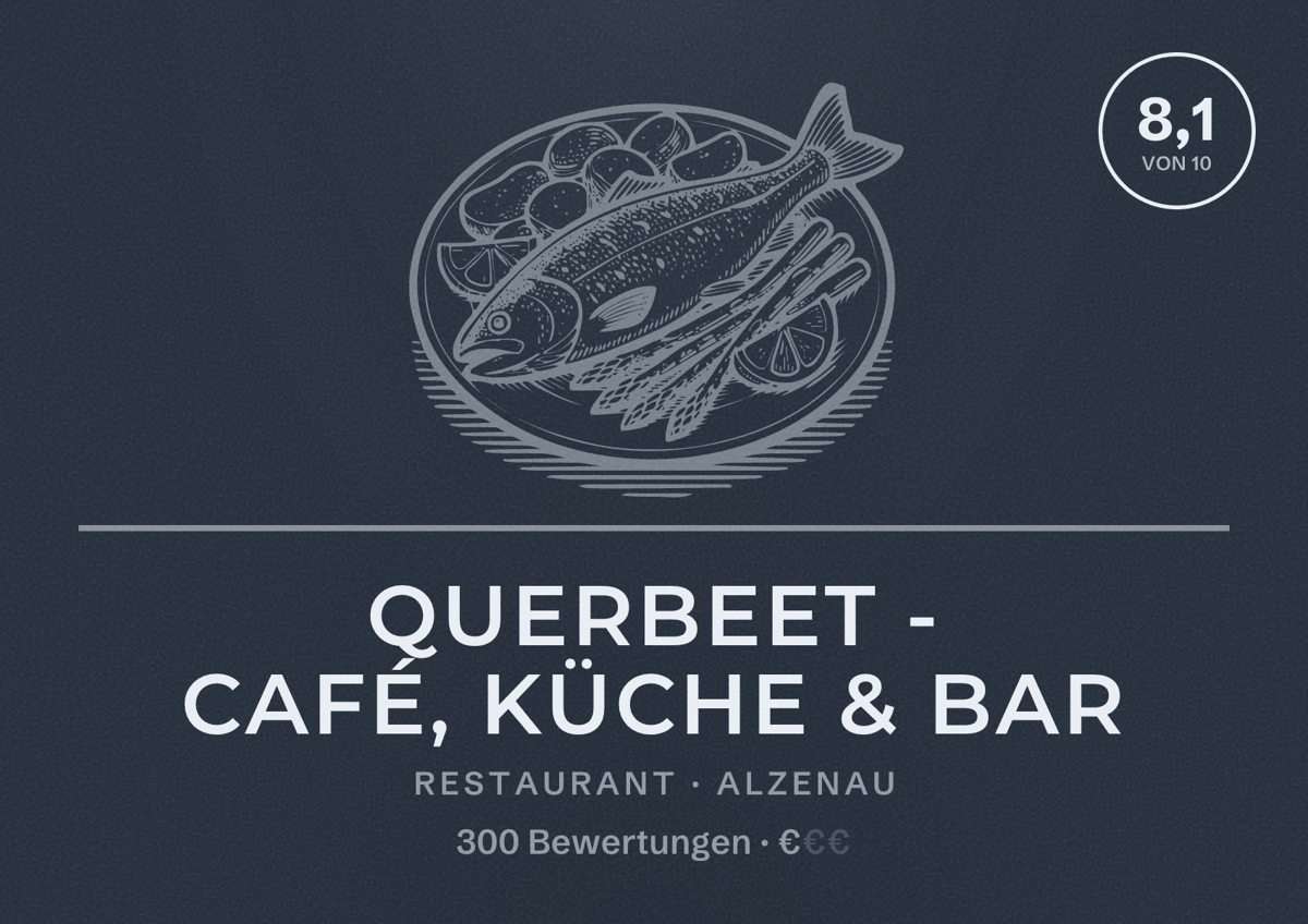 Illustriertes Poster von querbeet - Café, Küche & Bar, Restaurant in Alzenau: Bewertung 8,1 von 10 aus 300 Bewertungen, Preisniveau €