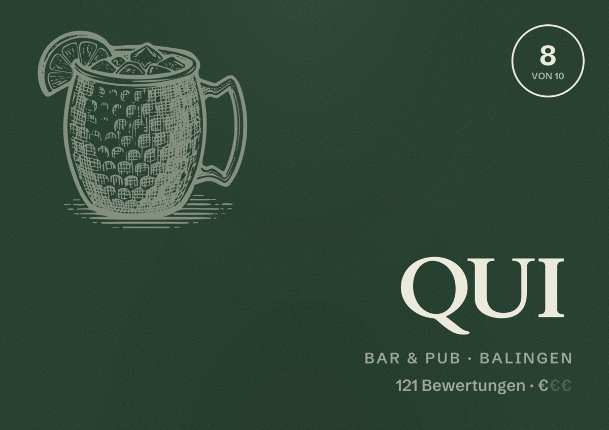 Illustriertes Poster von QUI, Bar & Pub in Balingen: Bewertung 8 von 10 aus 121 Bewertungen, Preisniveau €