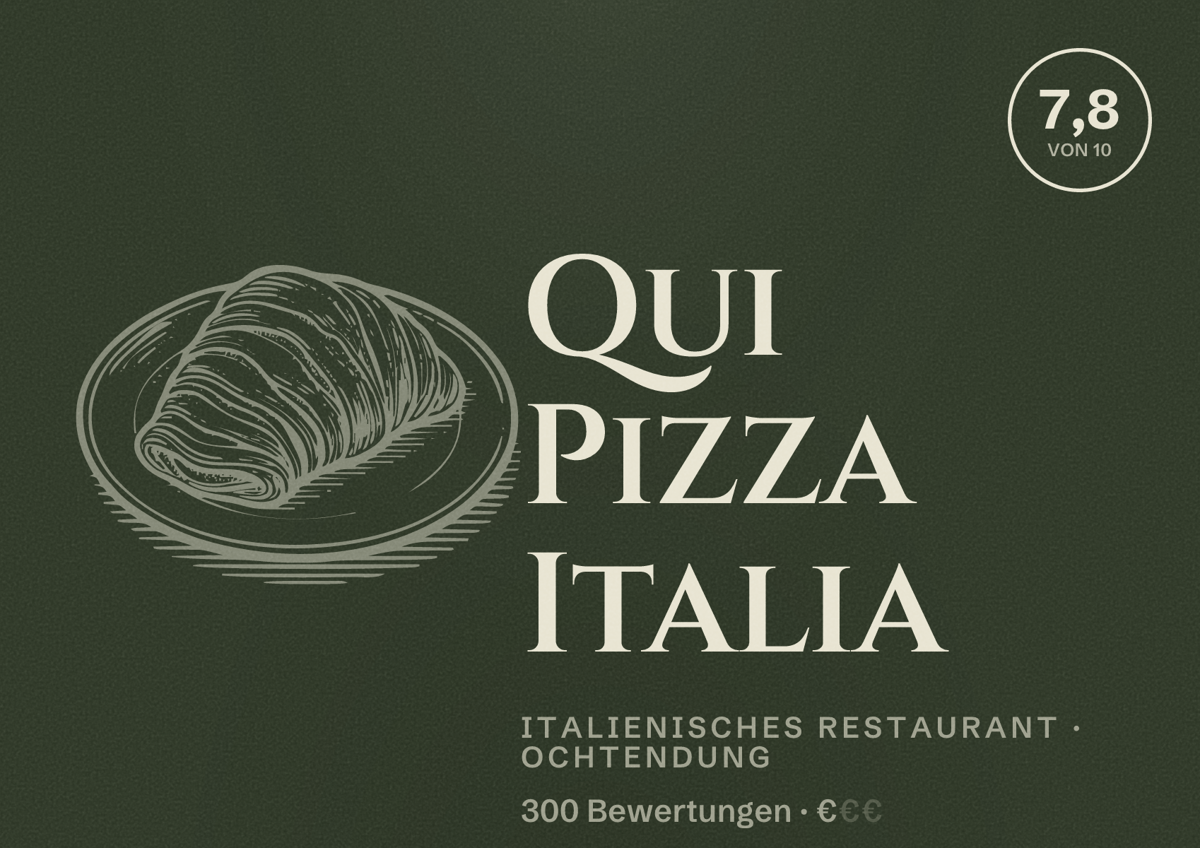 Illustriertes Poster von Qui Pizza Italia, Italienisches Restaurant in Ochtendung: Bewertung 7,8 von 10 aus 300 Bewertungen, Preisniveau €