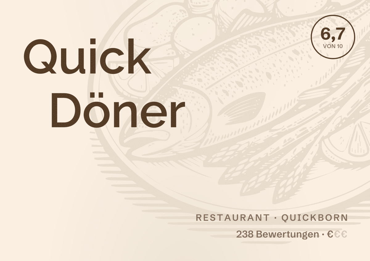 Illustriertes Poster von Quick Döner, Restaurant in Quickborn: Bewertung 6,7 von 10 aus 238 Bewertungen, Preisniveau €
