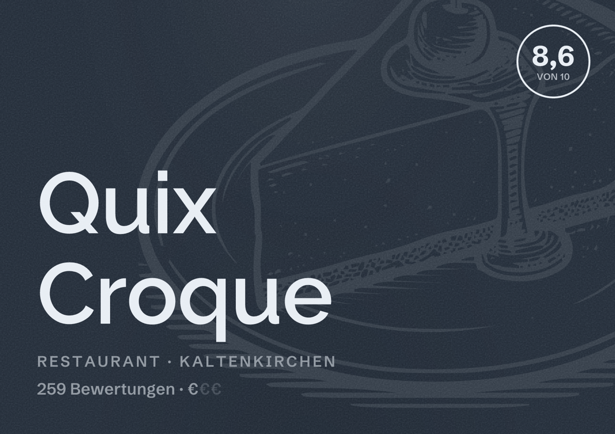 Illustriertes Poster von Quix Croque, Restaurant in Kaltenkirchen: Bewertung 8,6 von 10 aus 259 Bewertungen, Preisniveau €