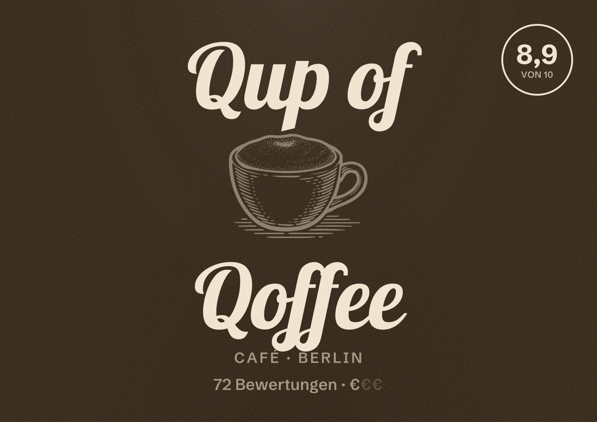 Illustriertes Poster von Qup of Qoffee, Café in Berlin: Bewertung 8,9 von 10 aus 72 Bewertungen, Preisniveau €