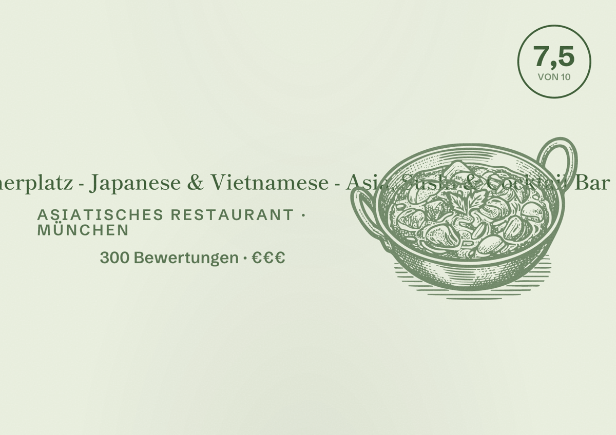 Illustriertes Poster von QYU Restaurant Gärtnerplatz - Japanese & Vietnamese - Asia, Sushi & Cocktail Bar, Asiatisches Restaurant in München: Bewertung 7,5 von 10 aus 300 Bewertungen, Preisniveau €€€