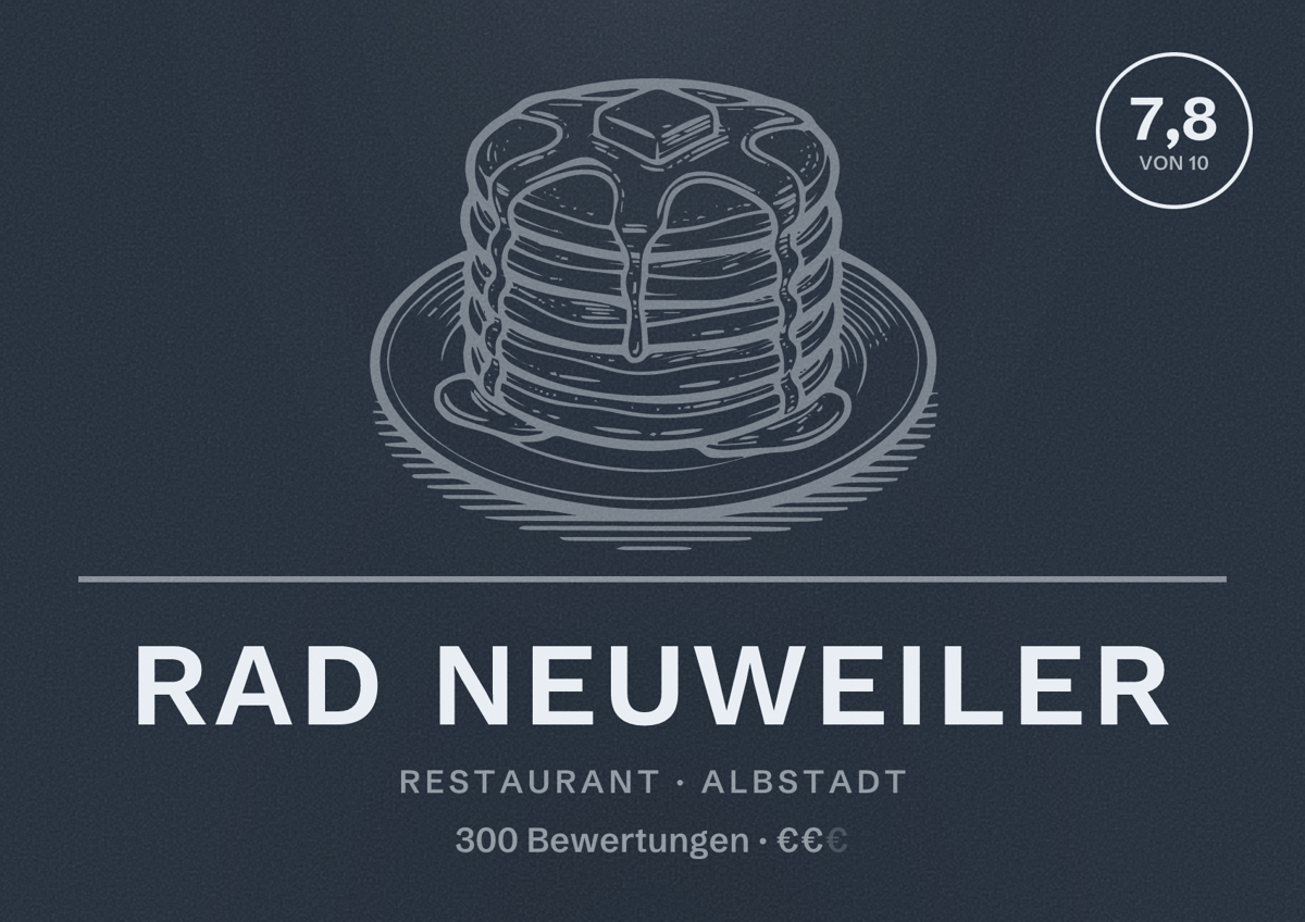 Illustriertes Poster von Rad Neuweiler, Restaurant in Albstadt: Bewertung 7,8 von 10 aus 300 Bewertungen, Preisniveau €€
