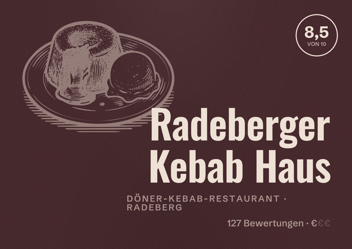 Illustriertes Poster von Radeberger Kebab Haus, Döner-Kebab-Restaurant in Radeberg: Bewertung 8,5 von 10 aus 127 Bewertungen, Preisniveau €