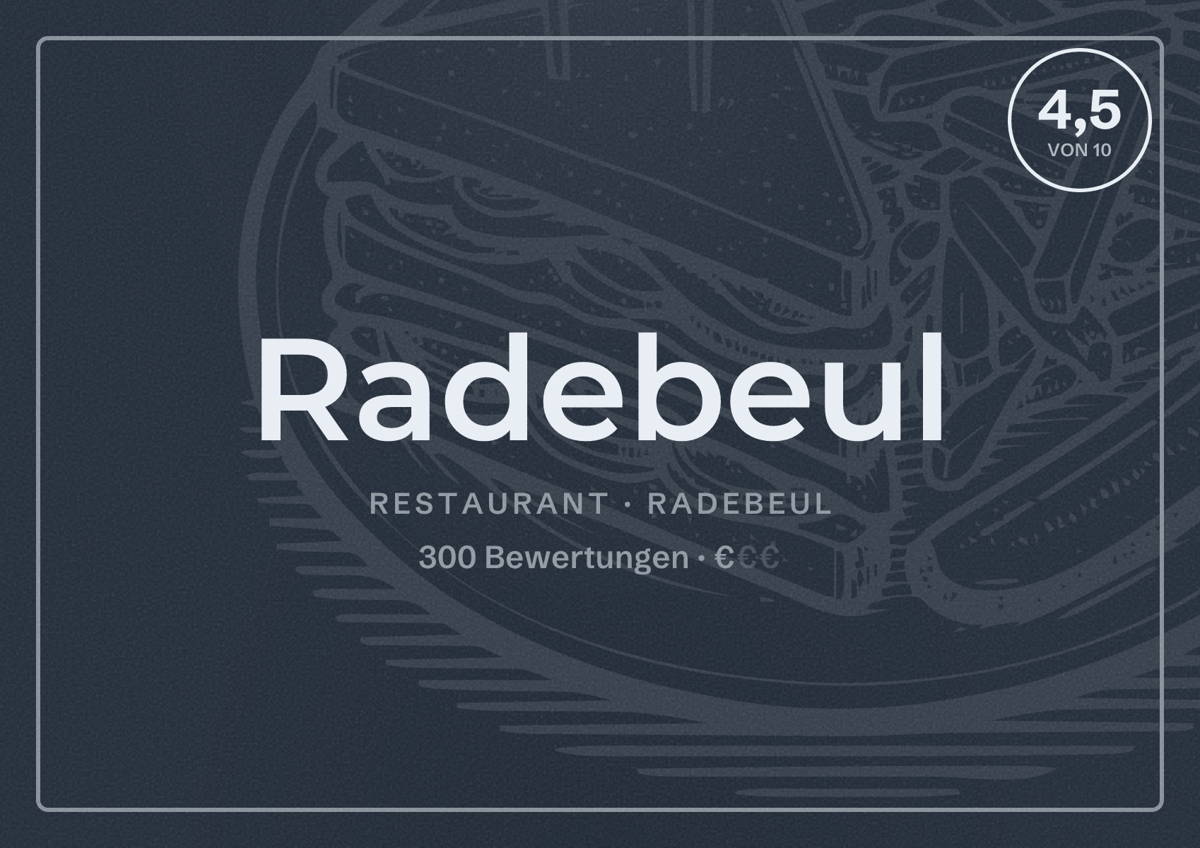 Illustriertes Poster von Radebeul, Restaurant in Radebeul: Bewertung 4,5 von 10 aus 300 Bewertungen, Preisniveau €