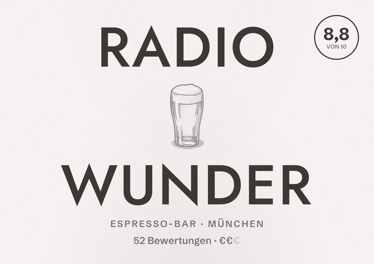 Illustriertes Poster von Radio Wunder, Espresso-Bar in München: Bewertung 8,8 von 10 aus 52 Bewertungen, Preisniveau €€