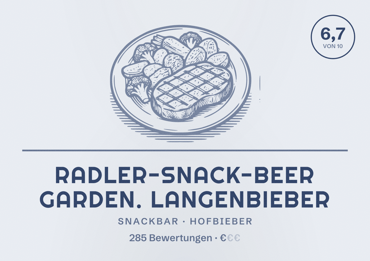 Illustriertes Poster von Radler-snack-beer garden. Langenbieber, Snackbar in Hofbieber: Bewertung 6,7 von 10 aus 285 Bewertungen, Preisniveau €