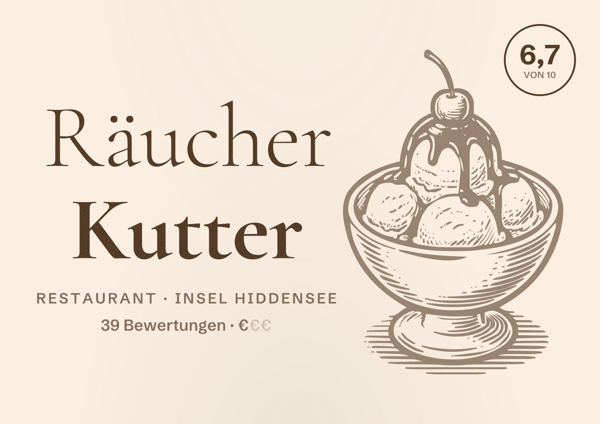 Illustriertes Poster von Räucher Kutter, Restaurant in Insel Hiddensee: Bewertung 6,7 von 10 aus 39 Bewertungen, Preisniveau €
