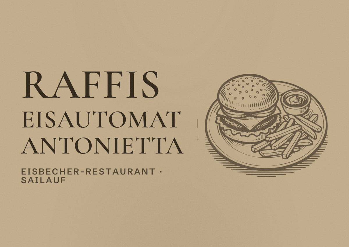 Illustriertes Poster von Raffis Eisautomat Antonietta, Eisbecher-Restaurant in Sailauf