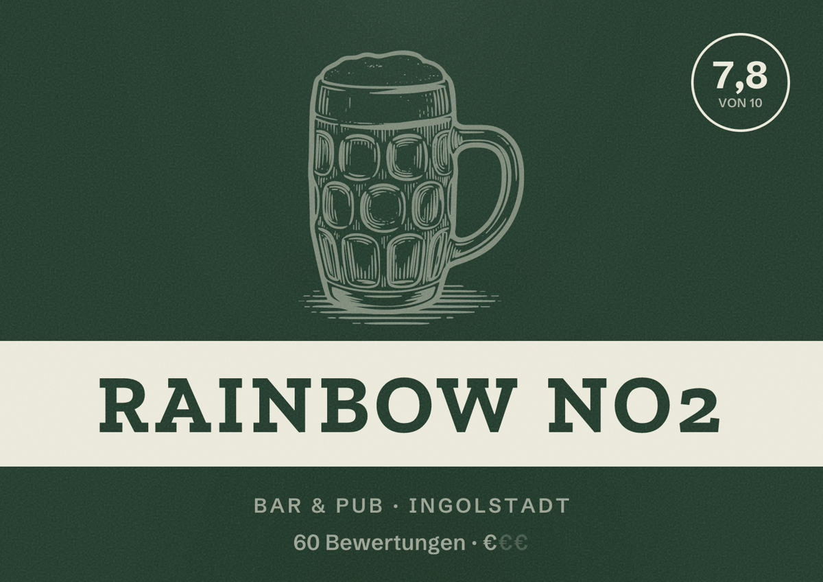 Illustriertes Poster von Rainbow No2, Bar & Pub in Ingolstadt: Bewertung 7,8 von 10 aus 60 Bewertungen, Preisniveau €