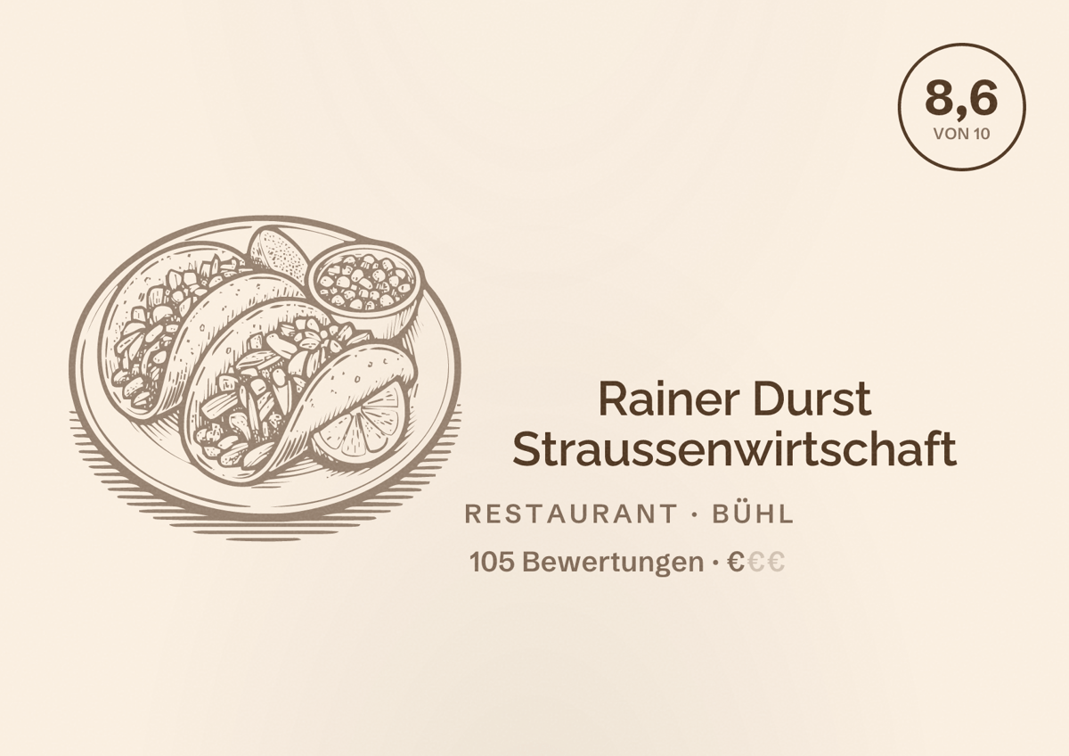 Illustriertes Poster von Rainer Durst Straussenwirtschaft, Restaurant in Bühl: Bewertung 8,6 von 10 aus 105 Bewertungen, Preisniveau €