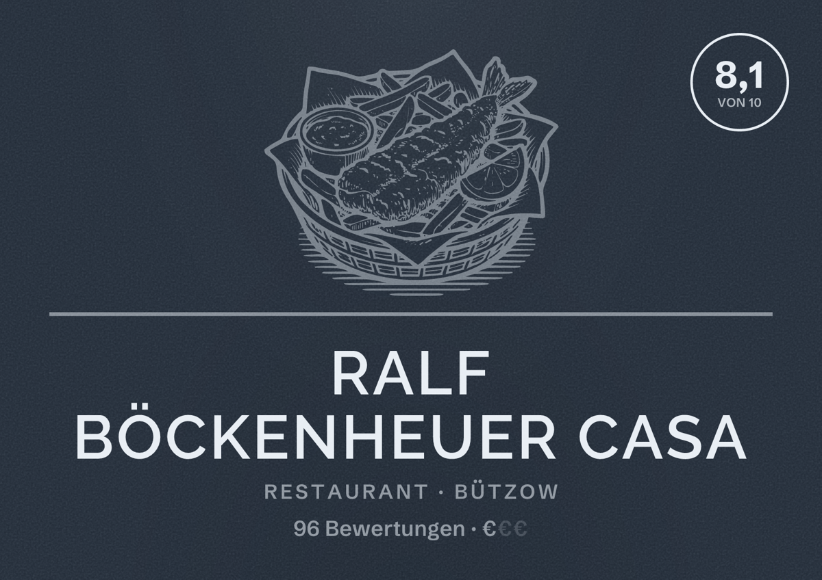 Illustriertes Poster von Ralf Böckenheuer Casa, Restaurant in Bützow: Bewertung 8,1 von 10 aus 96 Bewertungen, Preisniveau €