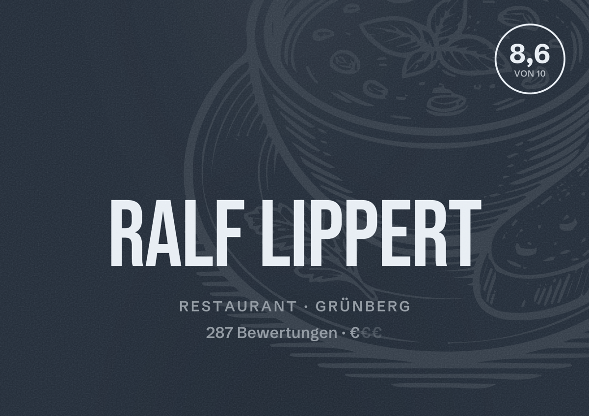 Illustriertes Poster von Ralf Lippert, Restaurant in Grünberg: Bewertung 8,6 von 10 aus 287 Bewertungen, Preisniveau €