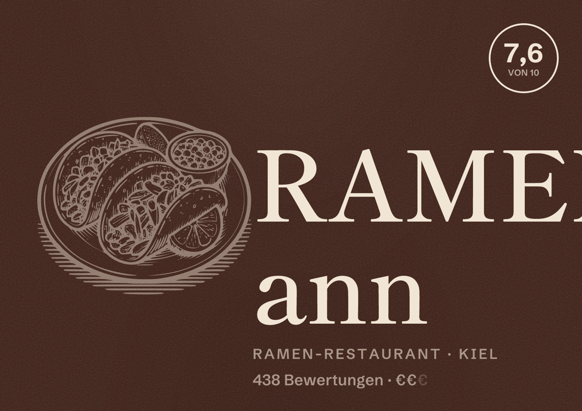 Illustriertes Poster von RAMEN ann, Ramen-Restaurant in Kiel: Bewertung 7,6 von 10 aus 438 Bewertungen, Preisniveau €€