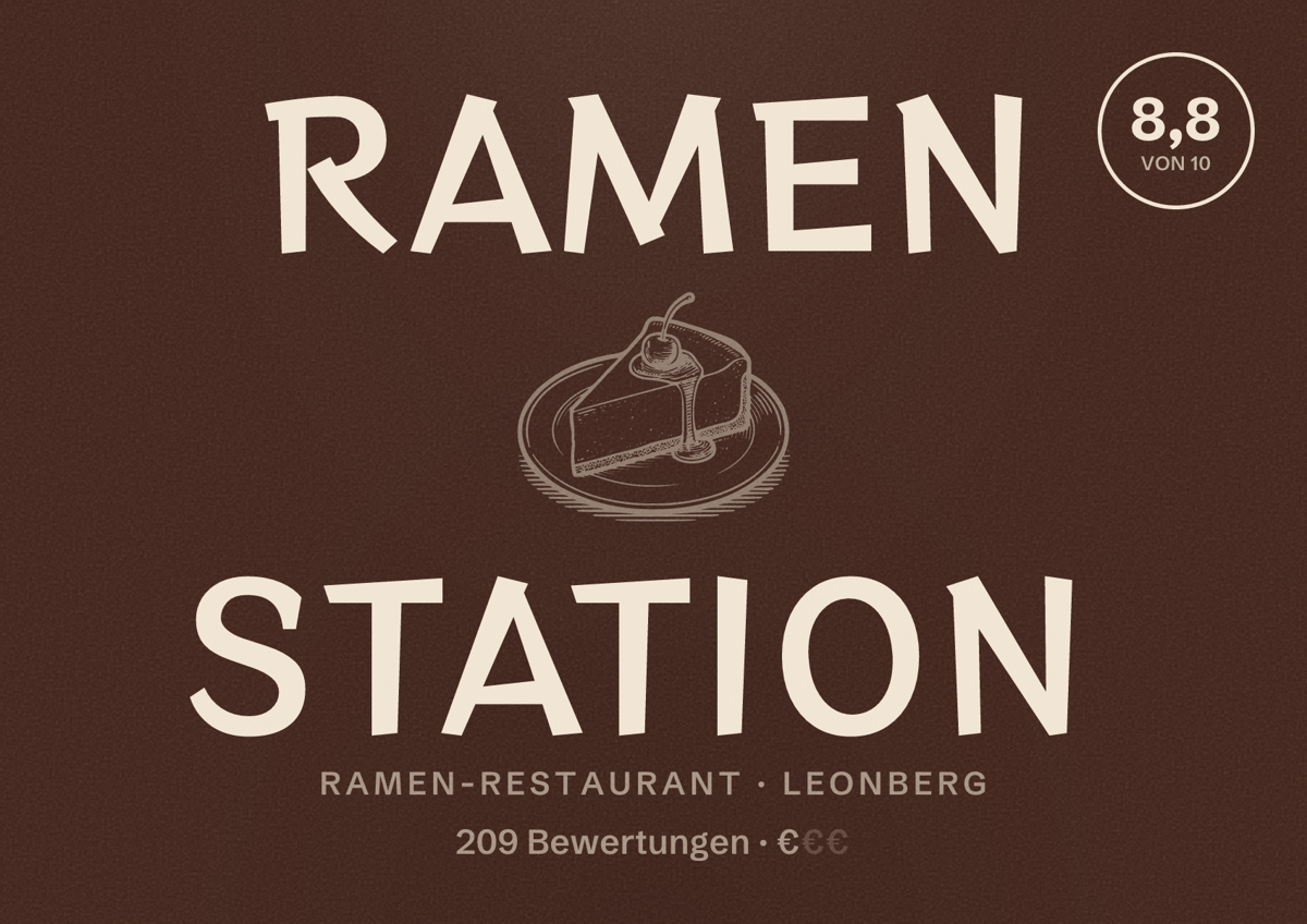 Illustriertes Poster von Ramen Station, Ramen-Restaurant in Leonberg: Bewertung 8,8 von 10 aus 209 Bewertungen, Preisniveau €