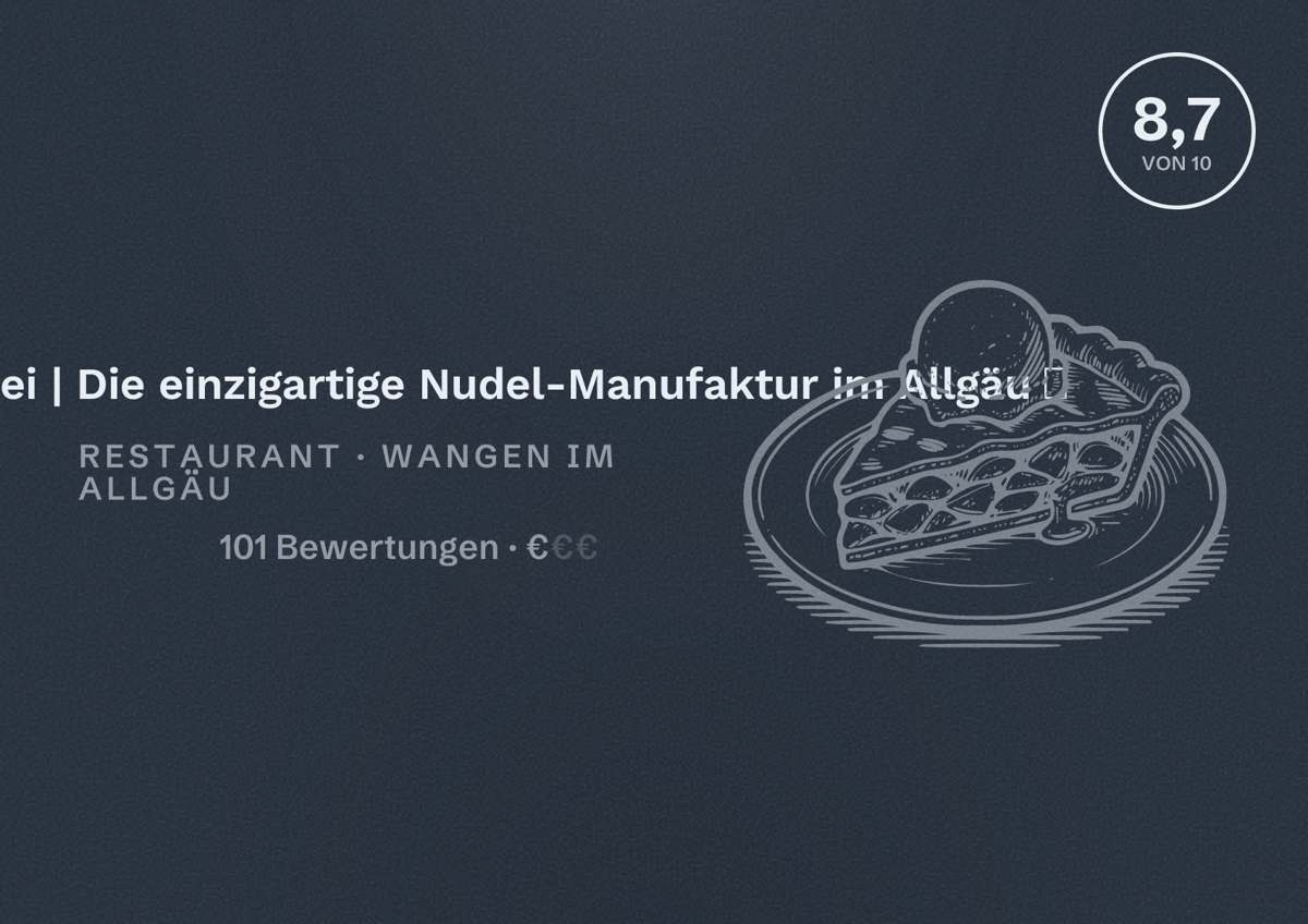Illustriertes Poster von RamiPastarei | Die einzigartige Nudel-Manufaktur im Allgäu 📍, Restaurant in Wangen im Allgäu: Bewertung 8,7 von 10 aus 101 Bewertungen, Preisniveau €