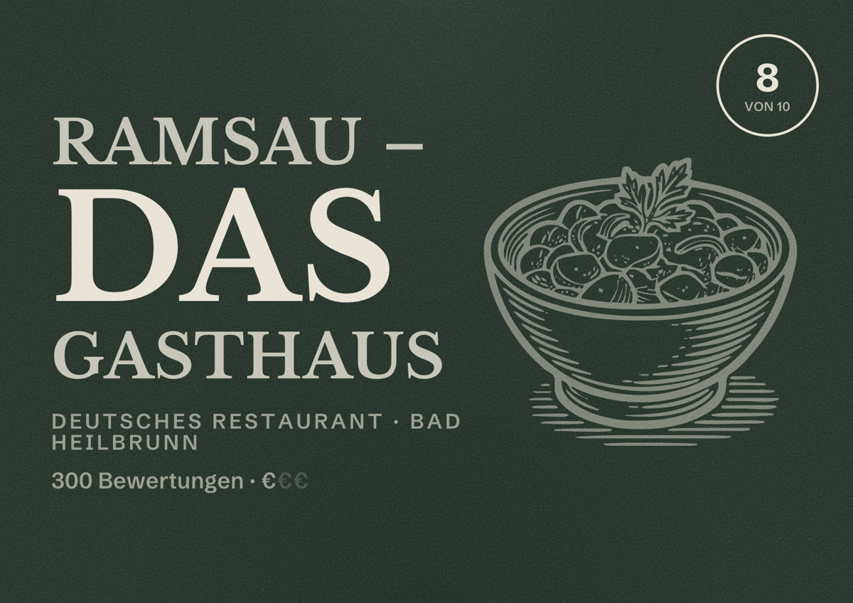 Illustriertes Poster von RamsAu – Das Gasthaus, Deutsches Restaurant in Bad Heilbrunn: Bewertung 8 von 10 aus 300 Bewertungen, Preisniveau €