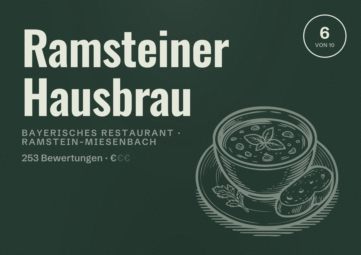 Illustriertes Poster von Ramsteiner Hausbrau, Bayerisches Restaurant in Ramstein-Miesenbach: Bewertung 6 von 10 aus 253 Bewertungen, Preisniveau €