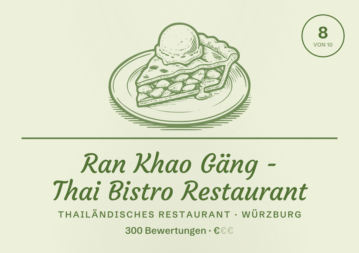 Illustriertes Poster von Ran Khao Gäng - Thai Bistro Restaurant, Thailändisches Restaurant in Würzburg: Bewertung 8 von 10 aus 300 Bewertungen, Preisniveau €