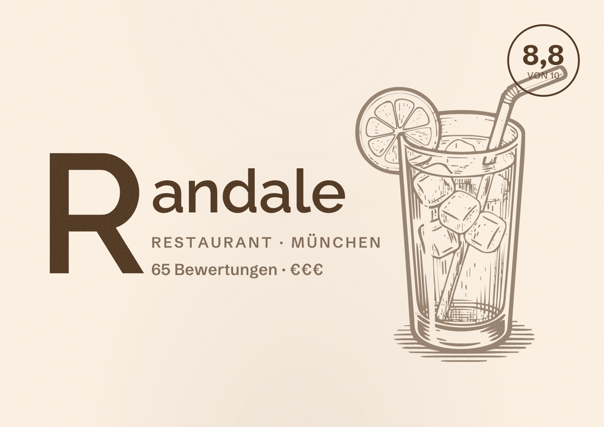 Illustriertes Poster von Randale, Restaurant in München: Bewertung 8,8 von 10 aus 65 Bewertungen, Preisniveau €€€