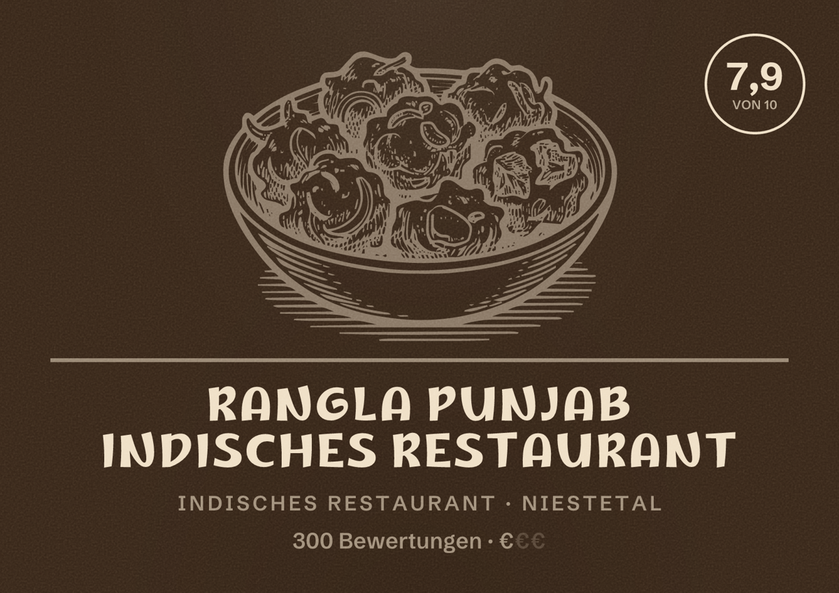 Illustriertes Poster von Rangla Punjab Indisches Restaurant, Indisches Restaurant in Niestetal: Bewertung 7,9 von 10 aus 300 Bewertungen, Preisniveau €