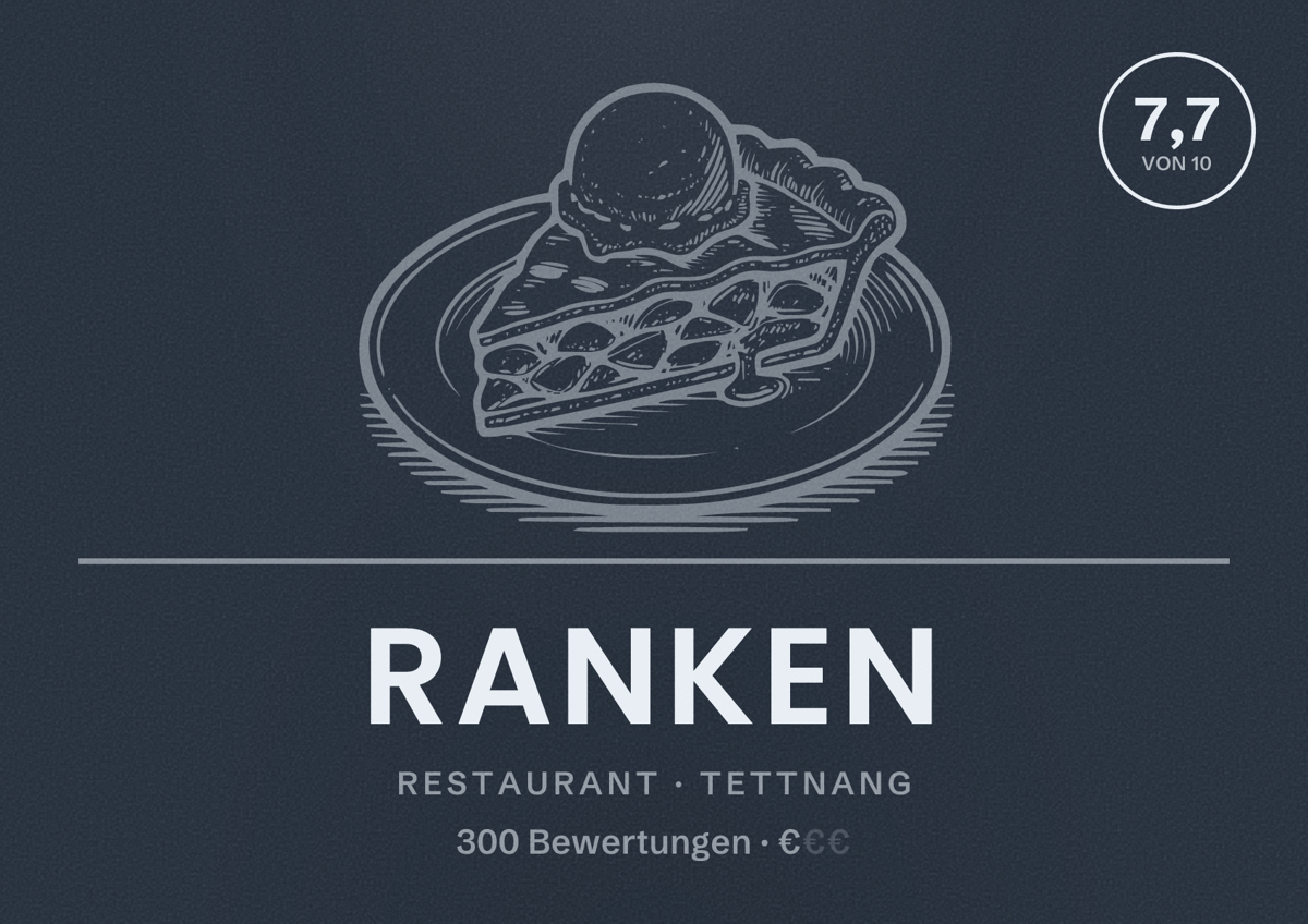 Illustriertes Poster von Ranken, Restaurant in Tettnang: Bewertung 7,7 von 10 aus 300 Bewertungen, Preisniveau €