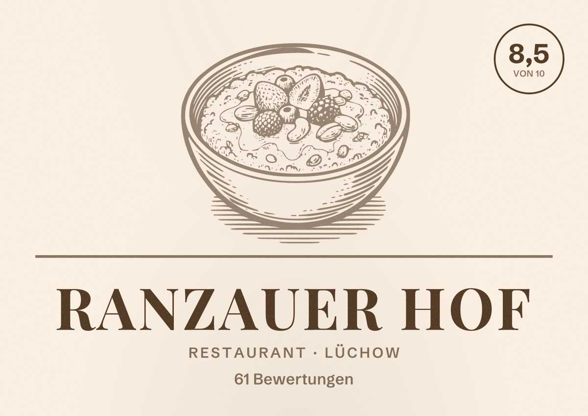 Illustriertes Poster von Ranzauer Hof, Restaurant in Lüchow: Bewertung 8,5 von 10 aus 61 Bewertungen