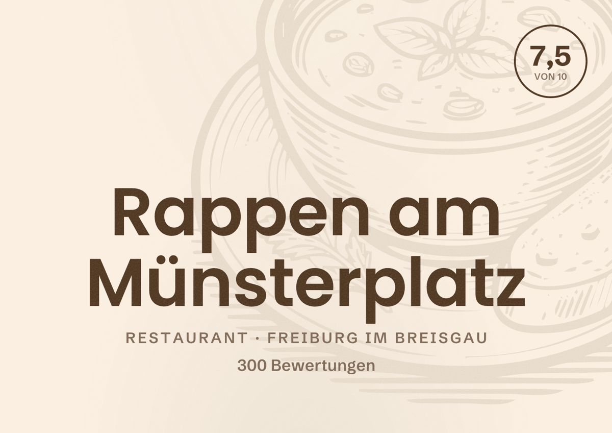 Illustriertes Poster von Rappen am Münsterplatz, Restaurant in Freiburg im Breisgau: Bewertung 7,5 von 10 aus 300 Bewertungen