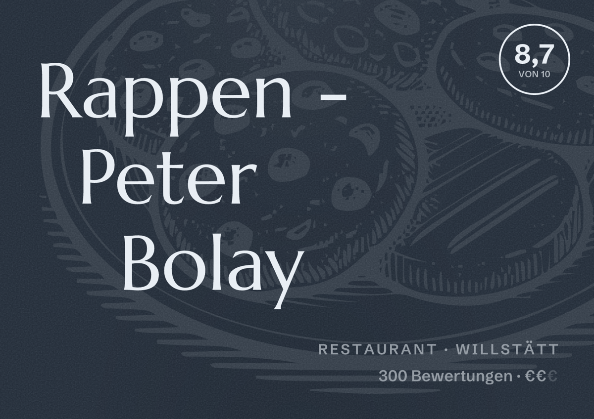 Illustriertes Poster von Rappen - Peter Bolay, Restaurant in Willstätt: Bewertung 8,7 von 10 aus 300 Bewertungen, Preisniveau €€