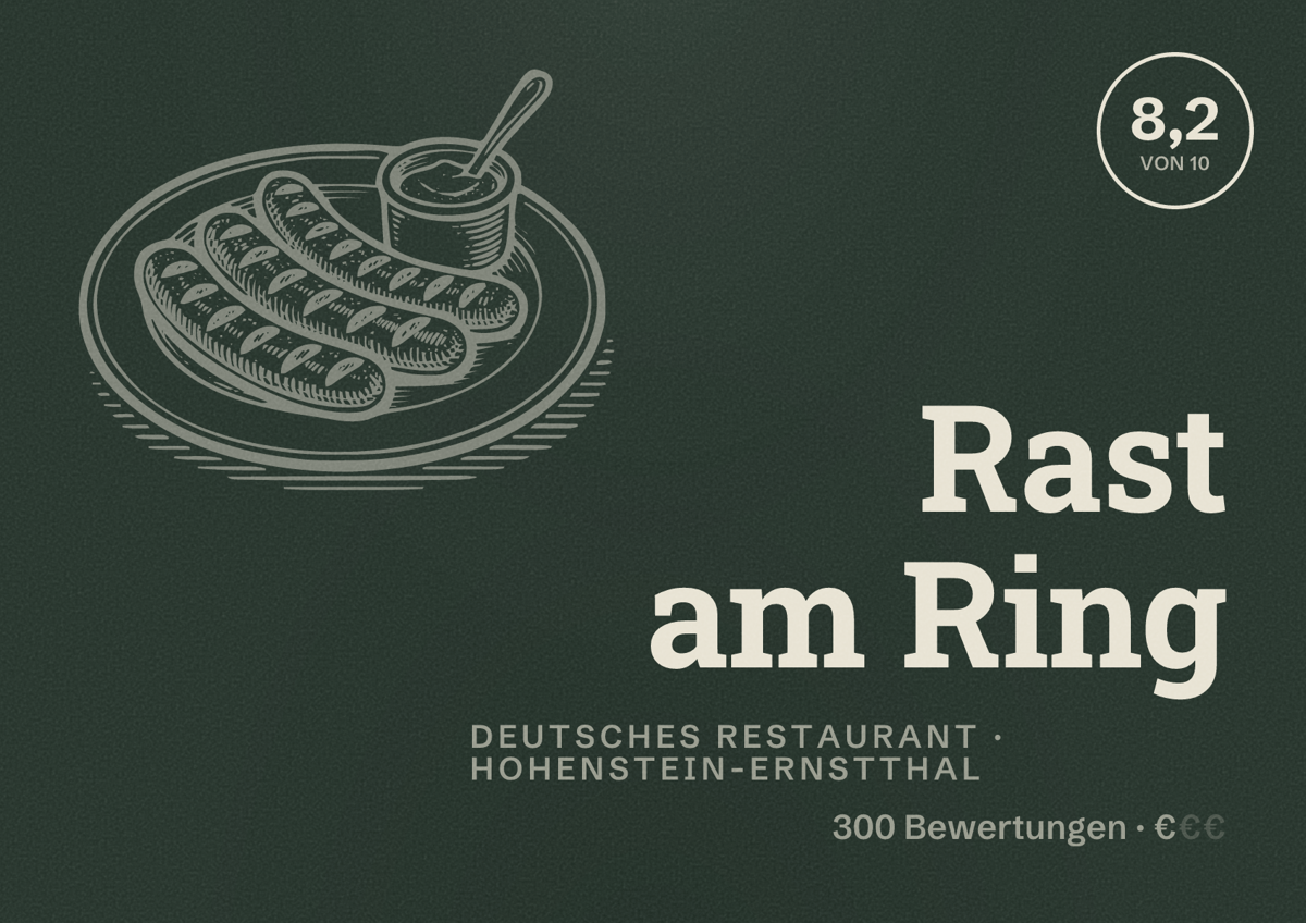 Illustriertes Poster von Rast am Ring, Deutsches Restaurant in Hohenstein-Ernstthal: Bewertung 8,2 von 10 aus 300 Bewertungen, Preisniveau €