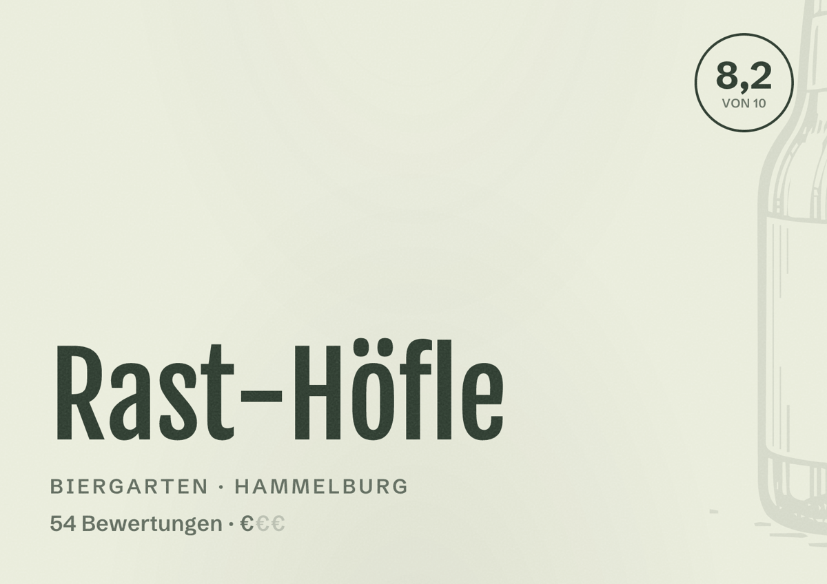 Illustriertes Poster von Rast-Höfle, Biergarten in Hammelburg: Bewertung 8,2 von 10 aus 54 Bewertungen, Preisniveau €
