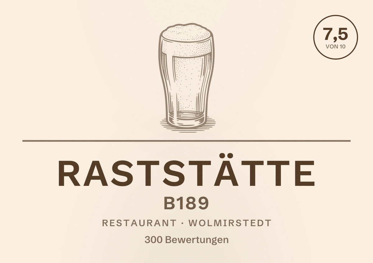 Illustriertes Poster von Raststätte B189, Restaurant in Wolmirstedt: Bewertung 7,5 von 10 aus 300 Bewertungen