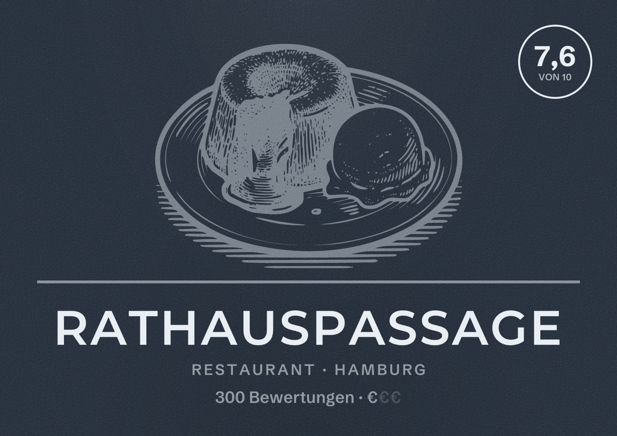 Illustriertes Poster von Rathauspassage, Restaurant in Hamburg: Bewertung 7,6 von 10 aus 300 Bewertungen, Preisniveau €