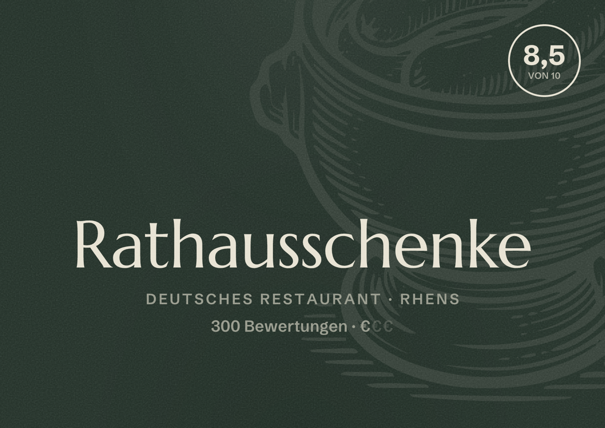 Illustriertes Poster von Rathausschenke, Deutsches Restaurant in Rhens: Bewertung 8,5 von 10 aus 300 Bewertungen, Preisniveau €