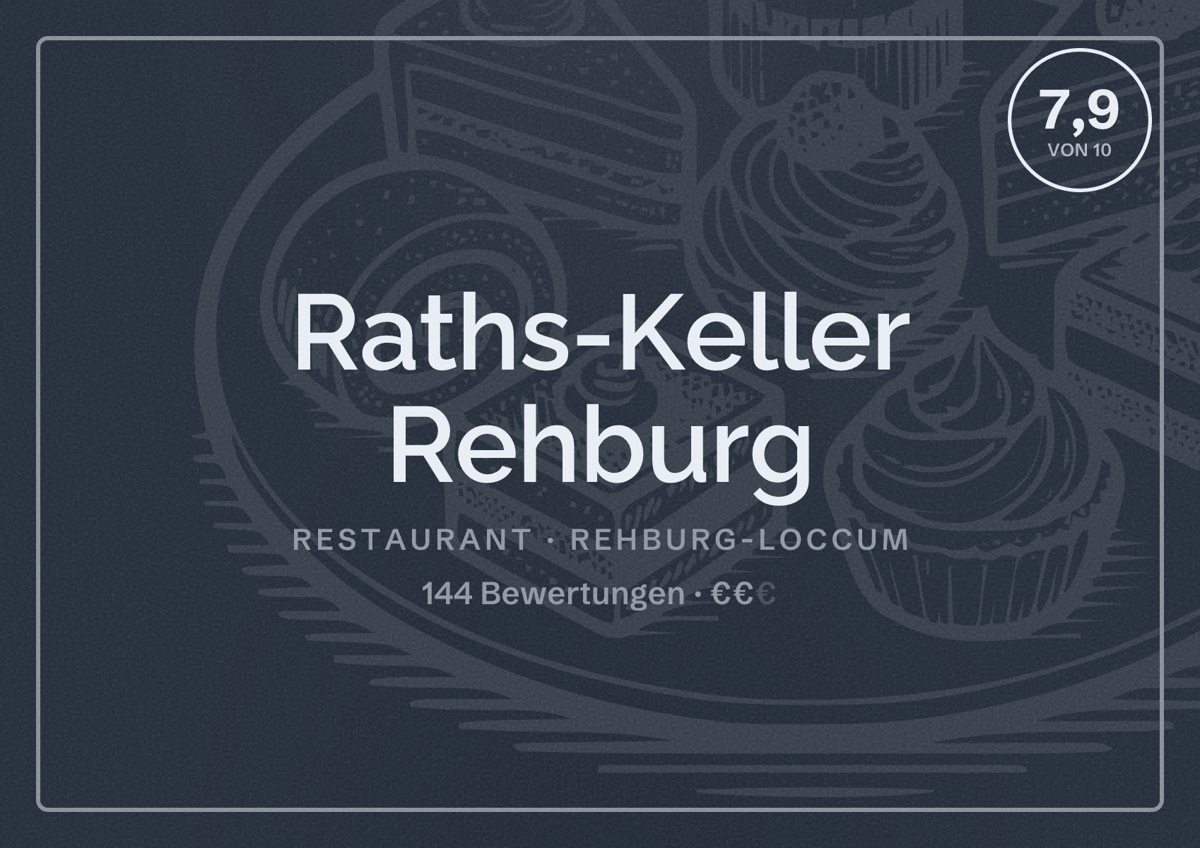 Illustriertes Poster von Raths-Keller Rehburg, Restaurant in Rehburg-Loccum: Bewertung 7,9 von 10 aus 144 Bewertungen, Preisniveau €€