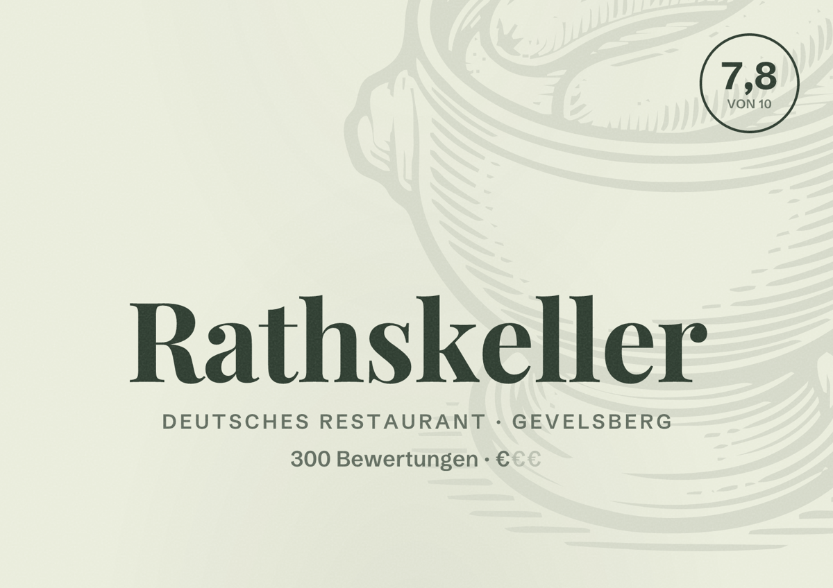Illustriertes Poster von Rathskeller, Deutsches Restaurant in Gevelsberg: Bewertung 7,8 von 10 aus 300 Bewertungen, Preisniveau €