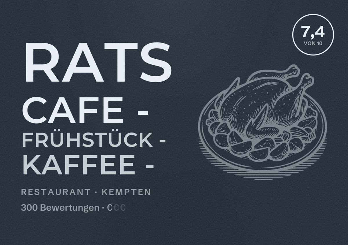 Illustriertes Poster von RATS CAFE - Frühstück - Kaffee -, Restaurant in Kempten: Bewertung 7,4 von 10 aus 300 Bewertungen, Preisniveau €