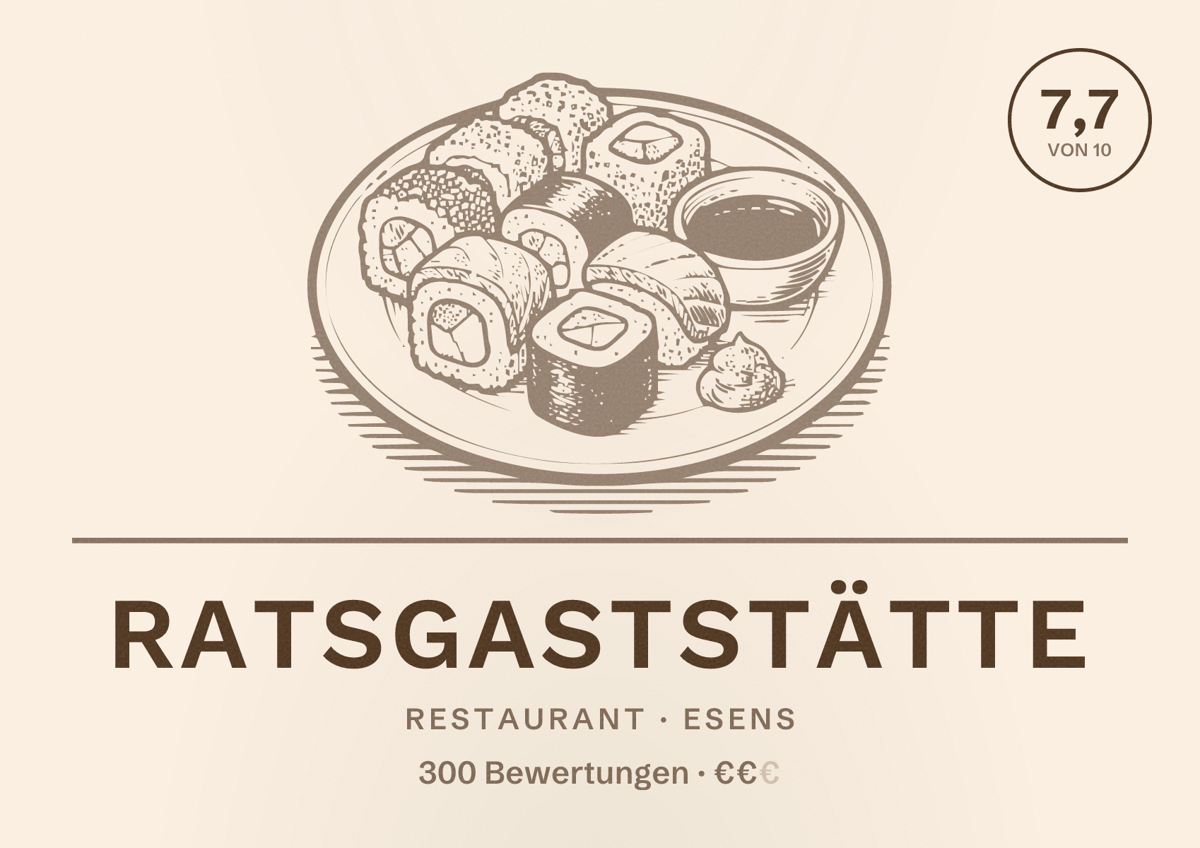 Illustriertes Poster von Ratsgaststätte, Restaurant in Esens: Bewertung 7,7 von 10 aus 300 Bewertungen, Preisniveau €€
