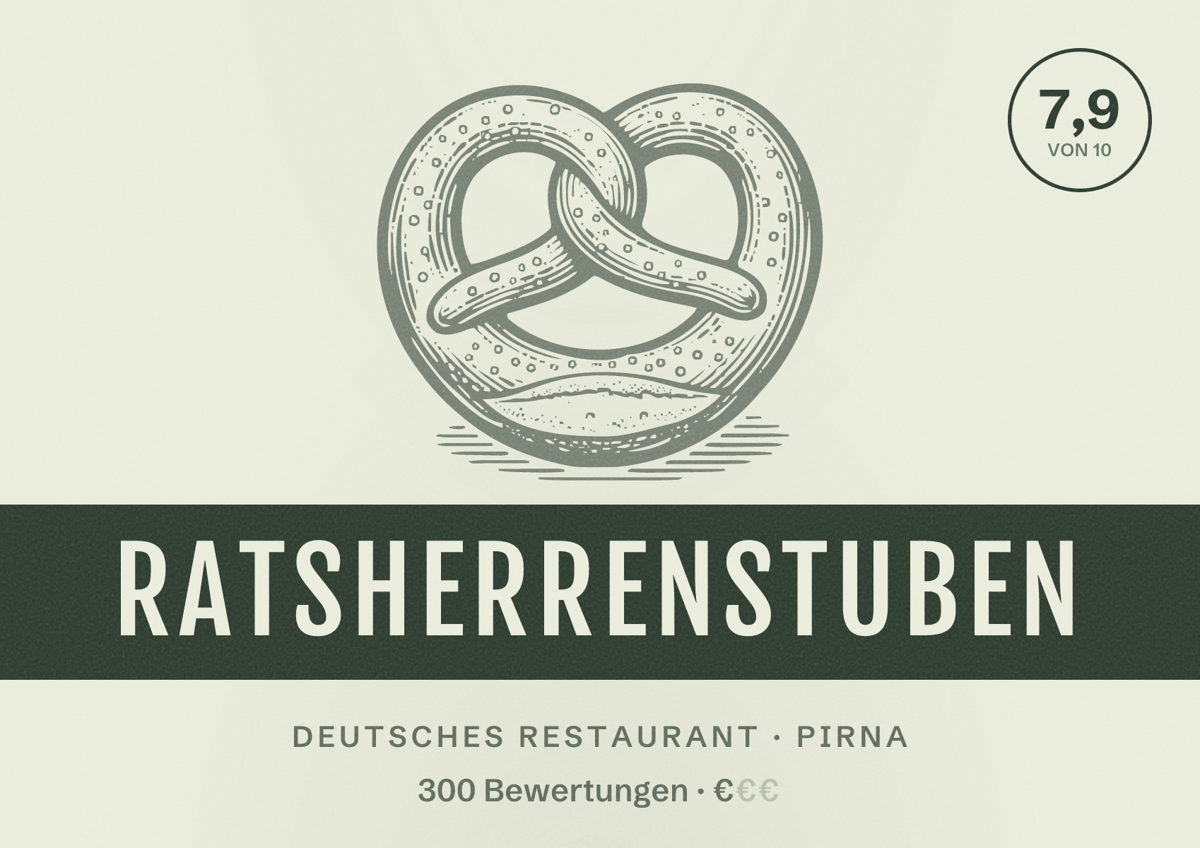 Illustriertes Poster von Ratsherrenstuben, Deutsches Restaurant in Pirna: Bewertung 7,9 von 10 aus 300 Bewertungen, Preisniveau €