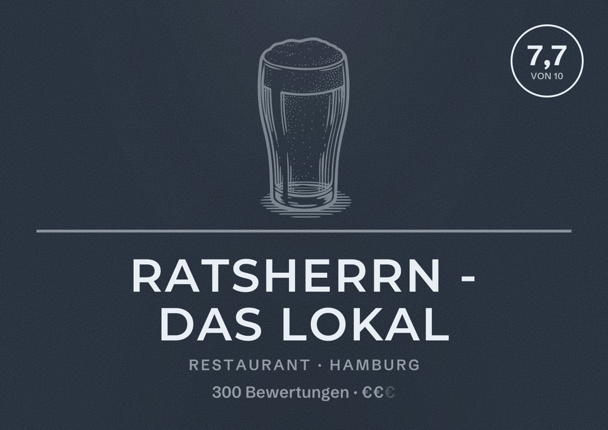 Illustriertes Poster von Ratsherrn - DAS LOKAL, Restaurant in Hamburg: Bewertung 7,7 von 10 aus 300 Bewertungen, Preisniveau €€