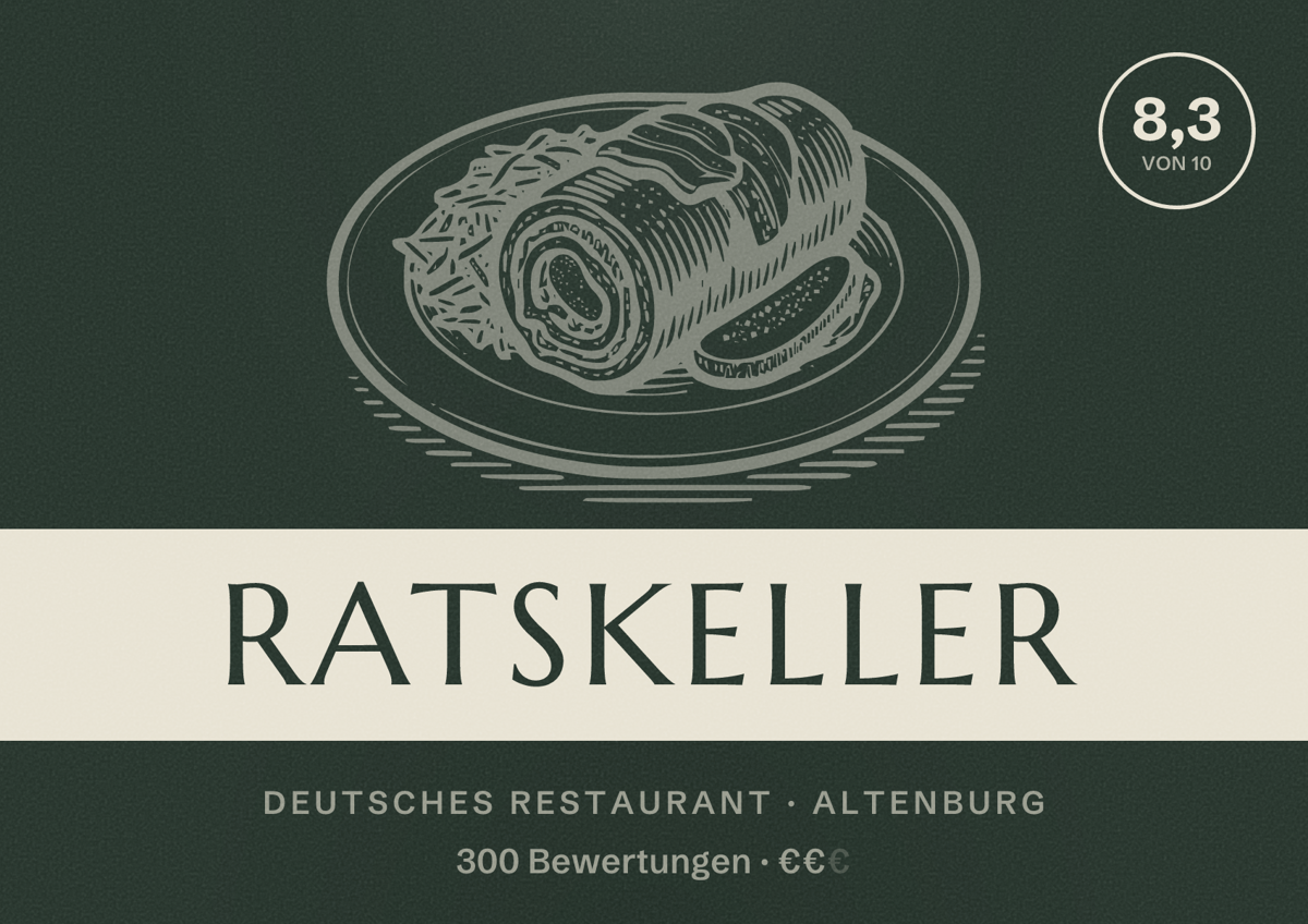 Illustriertes Poster von Ratskeller, Deutsches Restaurant in Altenburg: Bewertung 8,3 von 10 aus 300 Bewertungen, Preisniveau €€