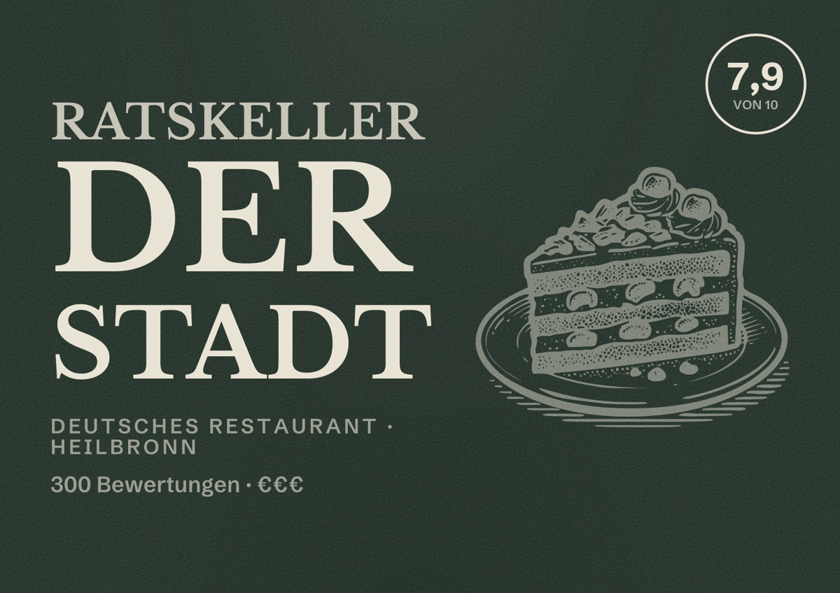 Illustriertes Poster von Ratskeller der Stadt, Deutsches Restaurant in Heilbronn: Bewertung 7,9 von 10 aus 300 Bewertungen, Preisniveau €€€