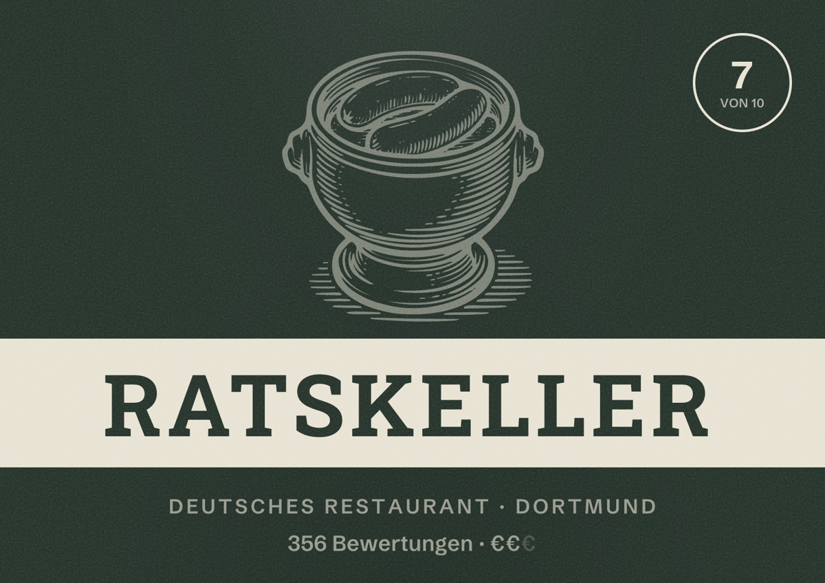 Illustriertes Poster von Ratskeller, Deutsches Restaurant in Dortmund: Gästebewertung 7 von 10 aus 356 Bewertungen