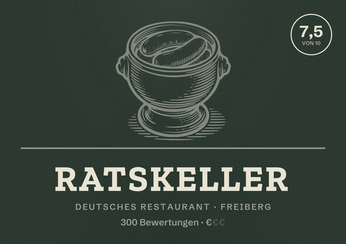 Illustriertes Poster von Ratskeller, Deutsches Restaurant in Freiberg: Bewertung 7,5 von 10 aus 300 Bewertungen, Preisniveau €