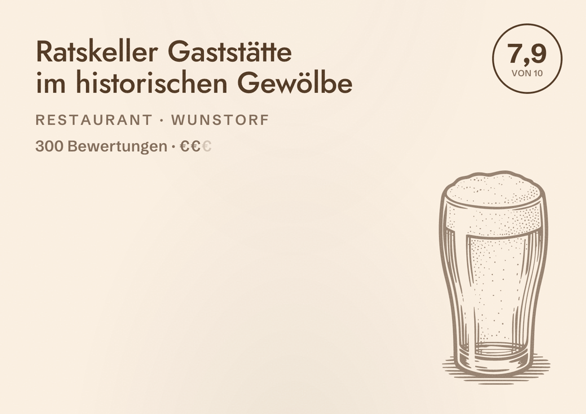 Illustriertes Poster von Ratskeller Gaststätte im historischen Gewölbe, Restaurant in Wunstorf: Bewertung 7,9 von 10 aus 300 Bewertungen, Preisniveau €€