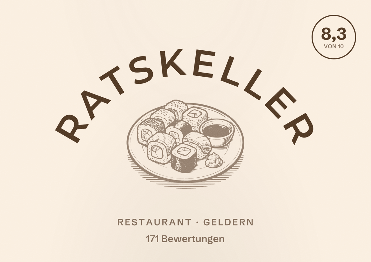 Illustriertes Poster von Ratskeller, Restaurant in Geldern: Bewertung 8,3 von 10 aus 171 Bewertungen