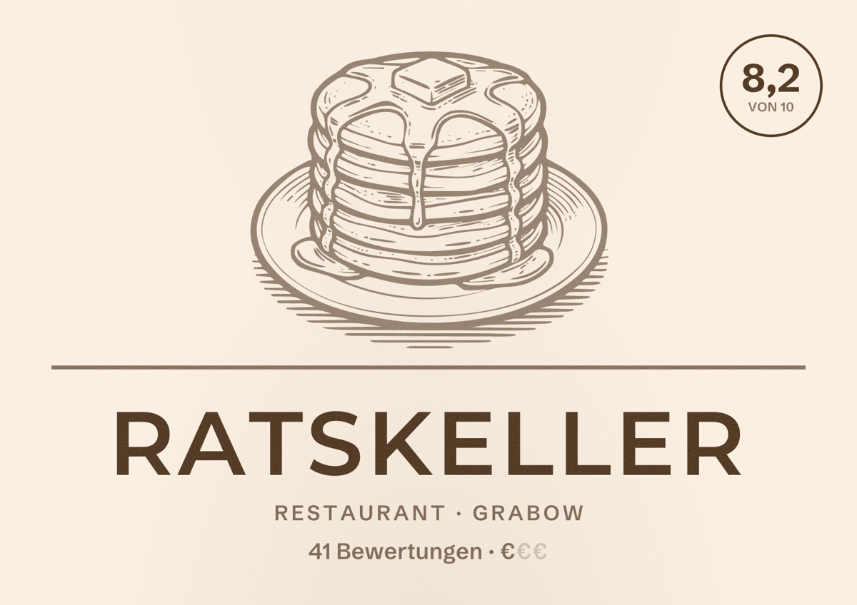 Illustriertes Poster von Ratskeller, Restaurant in Grabow: Bewertung 8,2 von 10 aus 41 Bewertungen, Preisniveau €