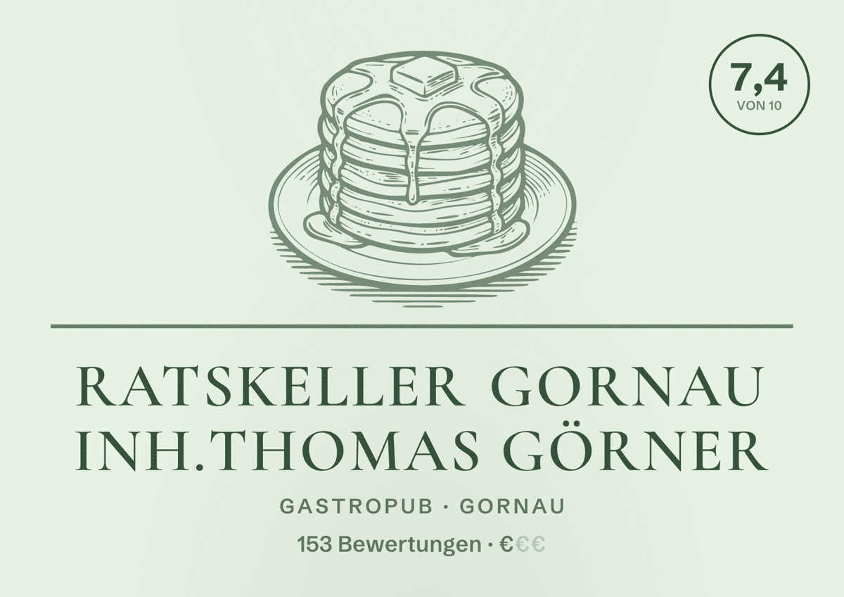 Illustriertes Poster von Ratskeller Gornau Inh.Thomas Görner, Gastropub in Gornau: Bewertung 7,4 von 10 aus 153 Bewertungen, Preisniveau €