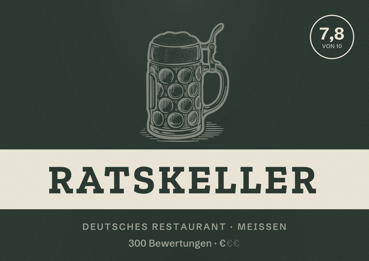 Illustriertes Poster von Ratskeller, Deutsches Restaurant in Meißen: Bewertung 7,8 von 10 aus 300 Bewertungen, Preisniveau €